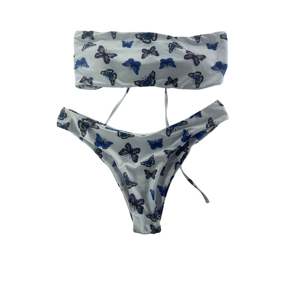 Bikini, bathing suit, white with multicolor butterflies size medium women's‎ New